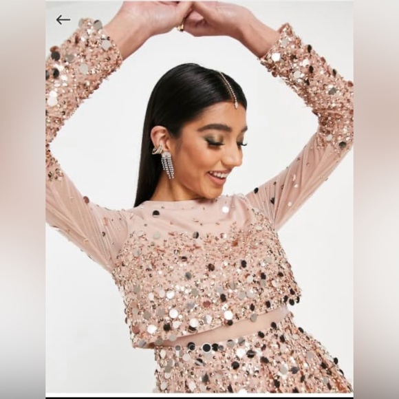 ASOS DESIGN full Sleeve Anarkali crop top Maxi dress size 12 NEW $150 - Picture 3 of 4